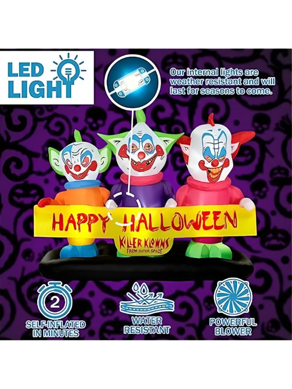 6ft Long Halloween Inflatable Three Killer Clowns Decoration
